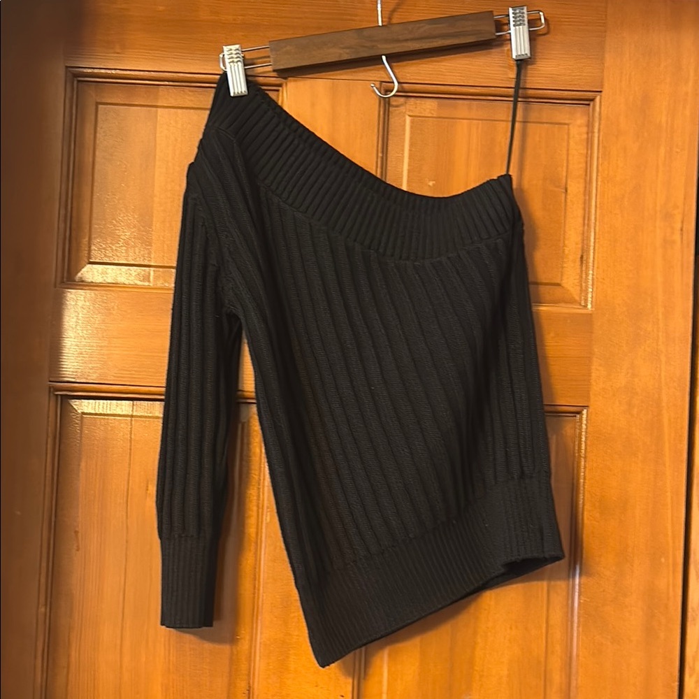Frame Denim Black Asymmetrical Off-the-Shoulder Sweater
